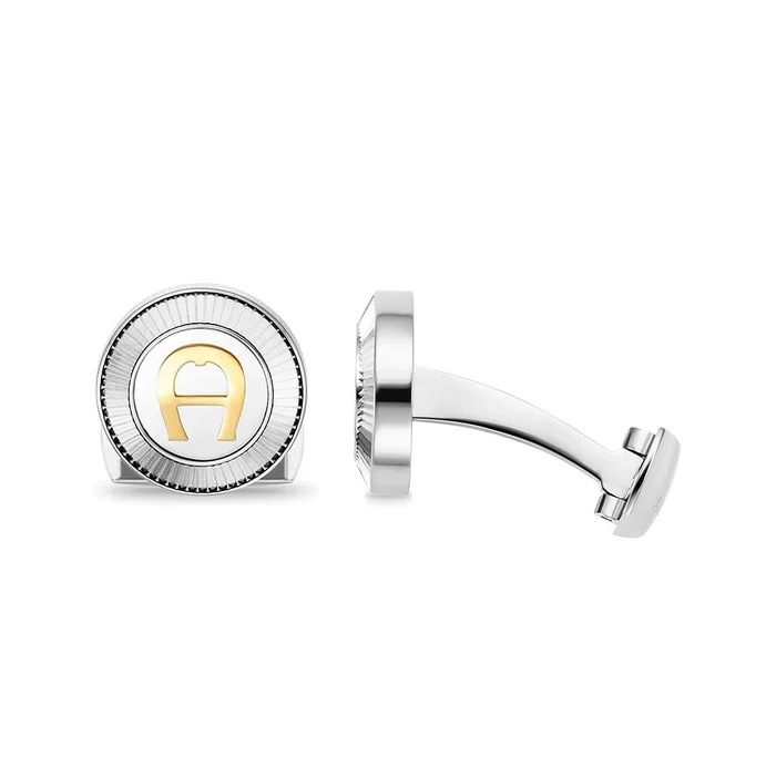 Aigner Silver Gent Cufflinks with Gold Logo