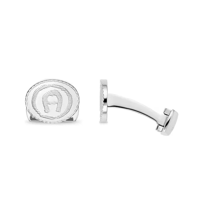 Aigner Round Silver Cufflinks with Engraved Logo