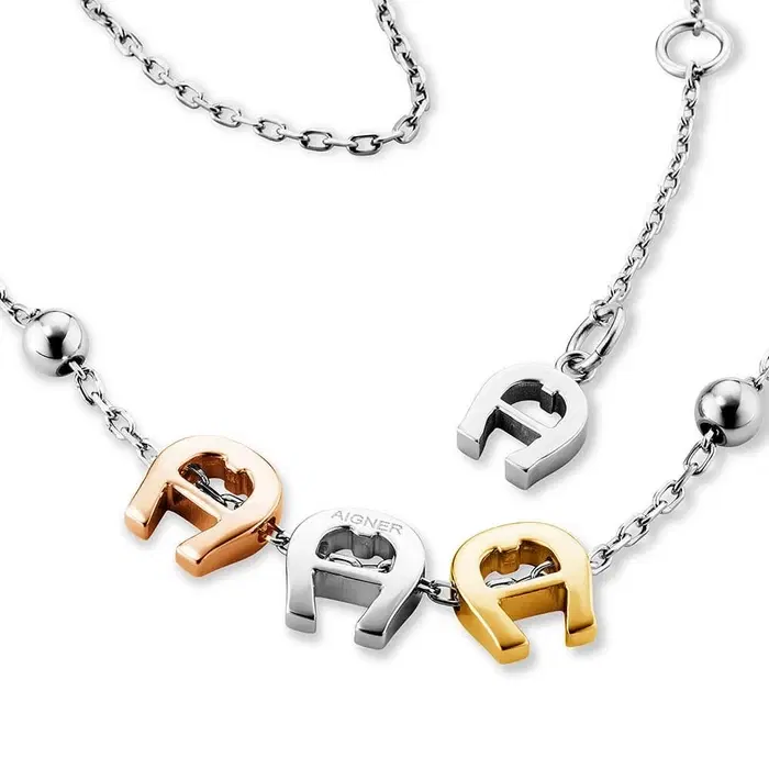 Aigner Tripolina Ladies Long Necklace Silver & Gold Rose