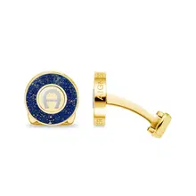 Aigner Blue and Gold Glitter Cufflinks - Silver Monogram