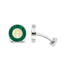 Aigner Green and Silver Cufflinks with Gold Logo