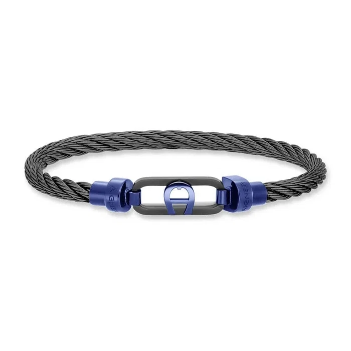 Aigner Ignazio Bracelet for Men in Steel Cable - Blue Logo
