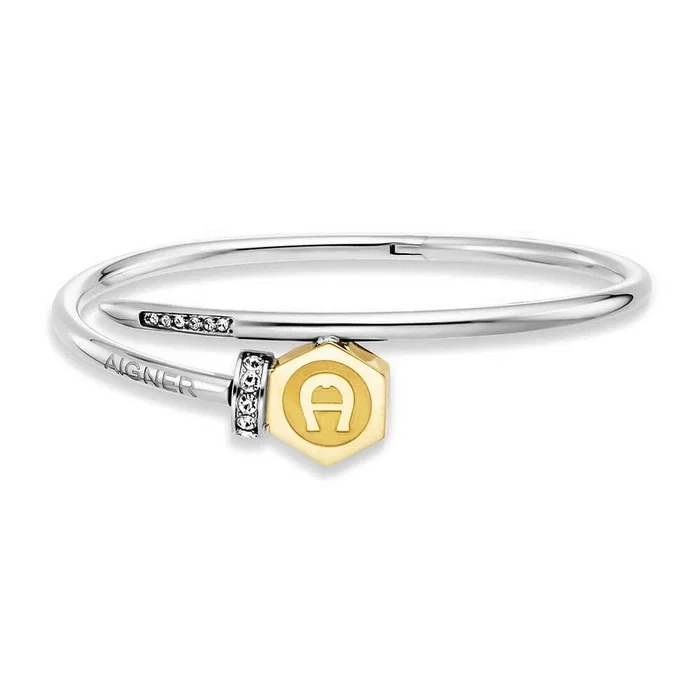 Aigner Rhea Small Bangle for Women Silver and Gold Crystal