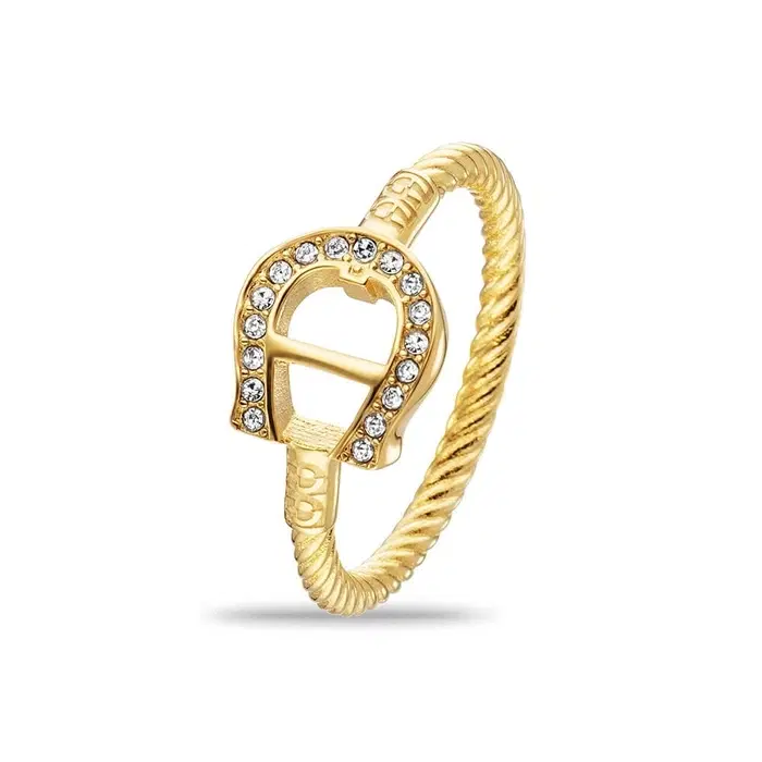 Aigner Cirena Ring for Women Gold Crystal Logo Ring size 54