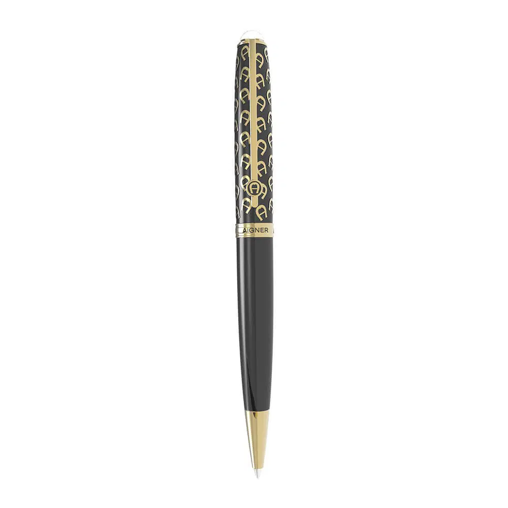 Aigner Black and Gold Monogram Ballpoint Pen