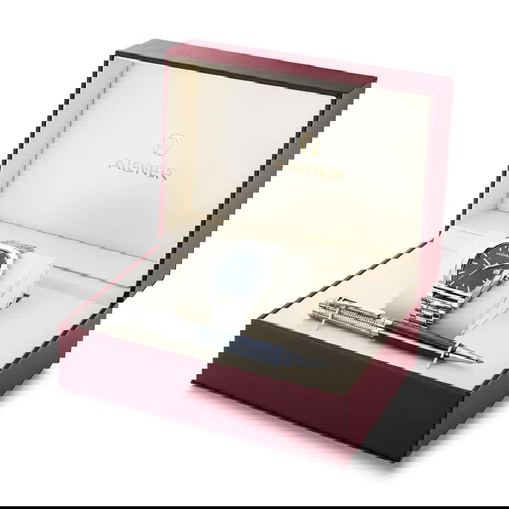 طقم ساعة اجنر ديانو بميناء أزرق مع قلم