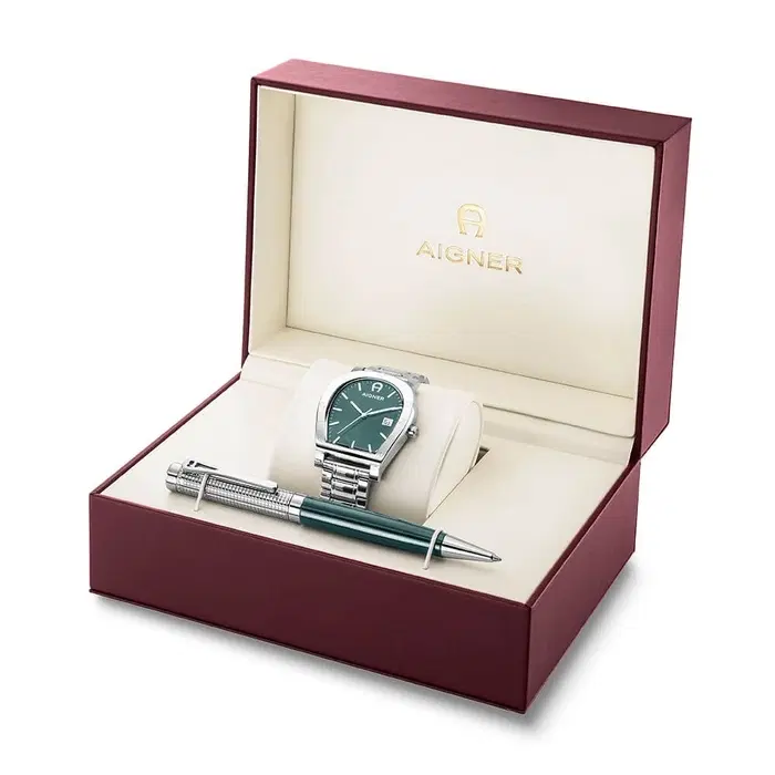 Aigner Diano Green Dial Watch with Pen Gift Set