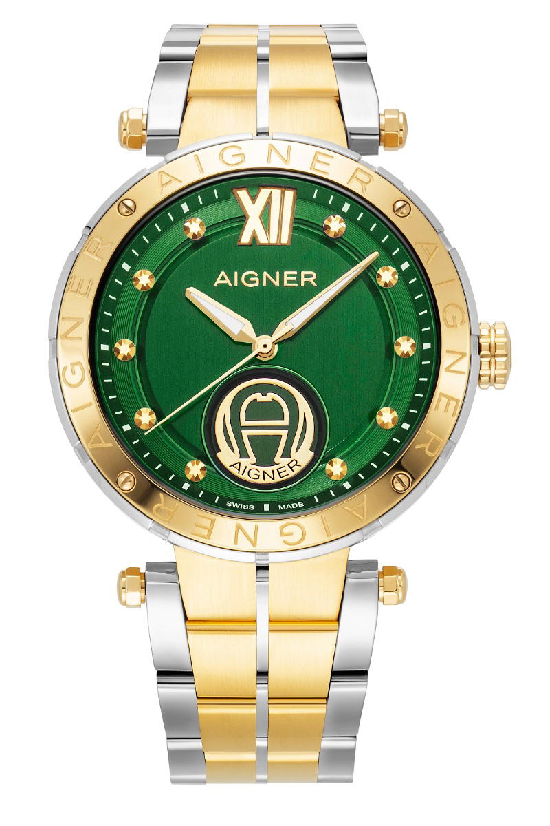 Aigner VIGEVANO men watch steel gold with green