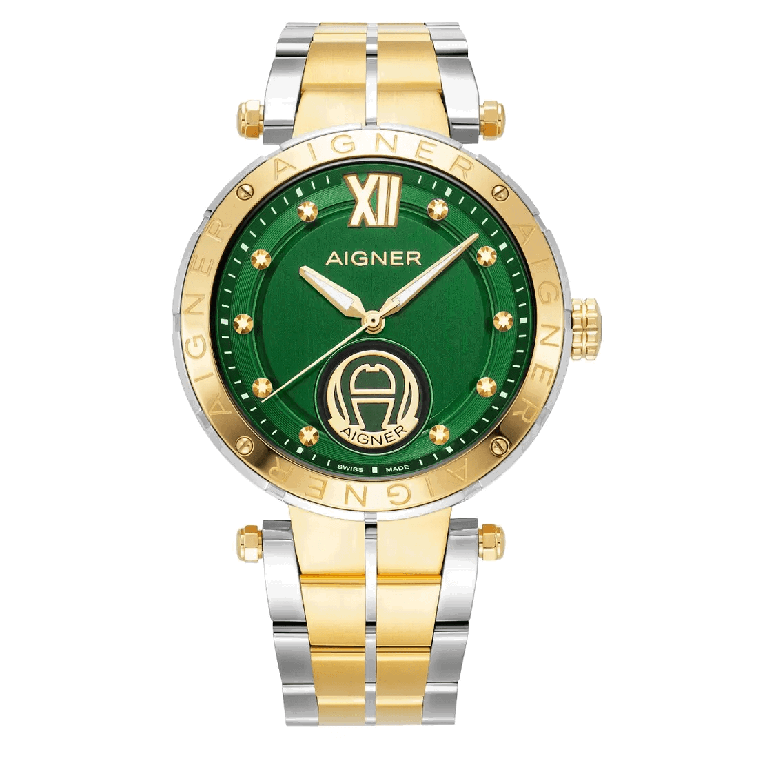 Aigner VIGEVANO men watch steel gold with green