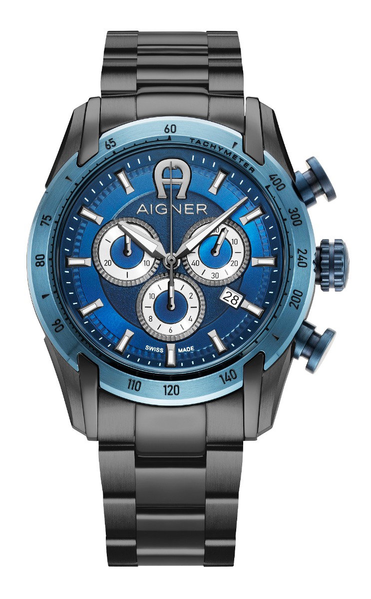 Aigner Benevento men watch steel blue , Black