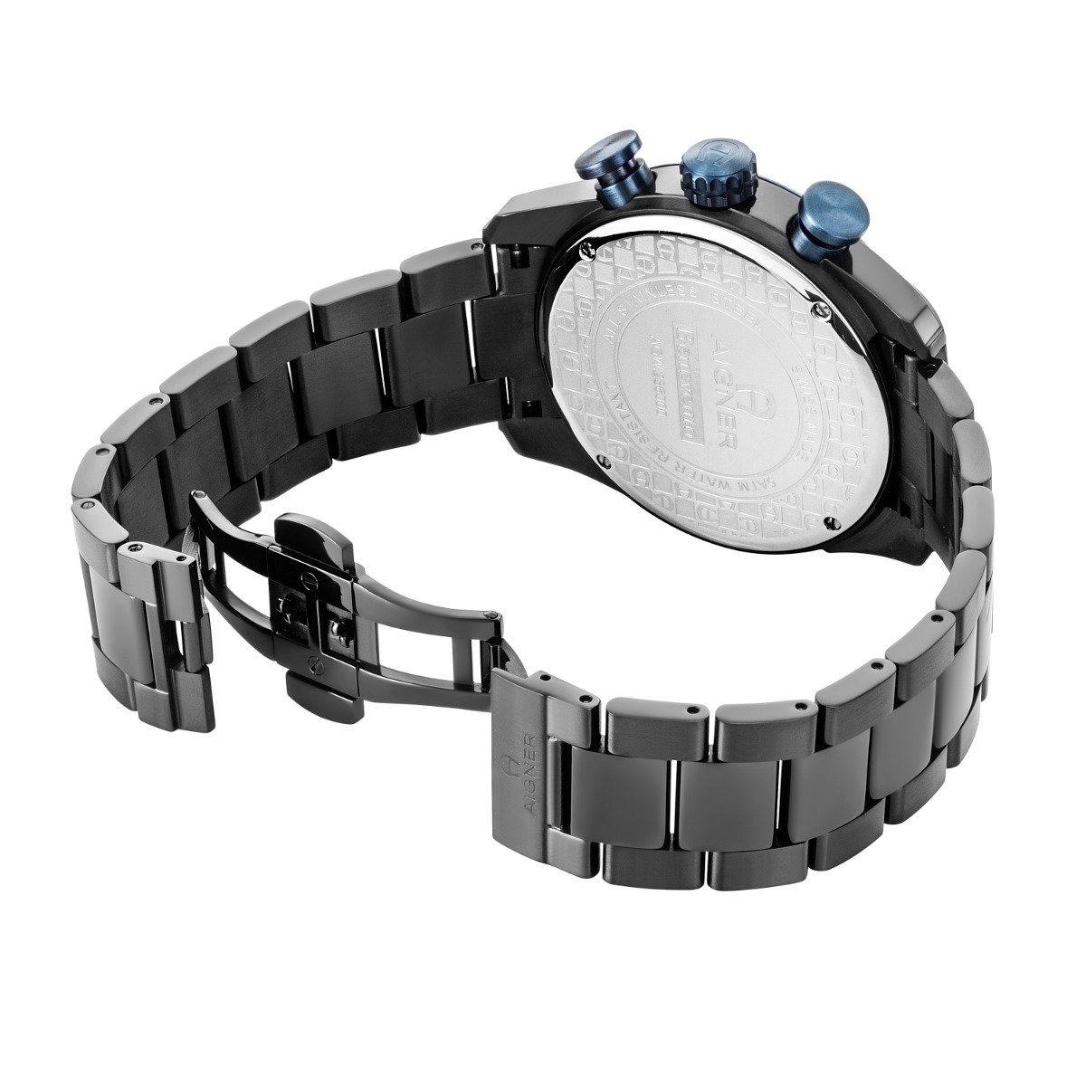 Aigner Benevento men watch steel blue , Black