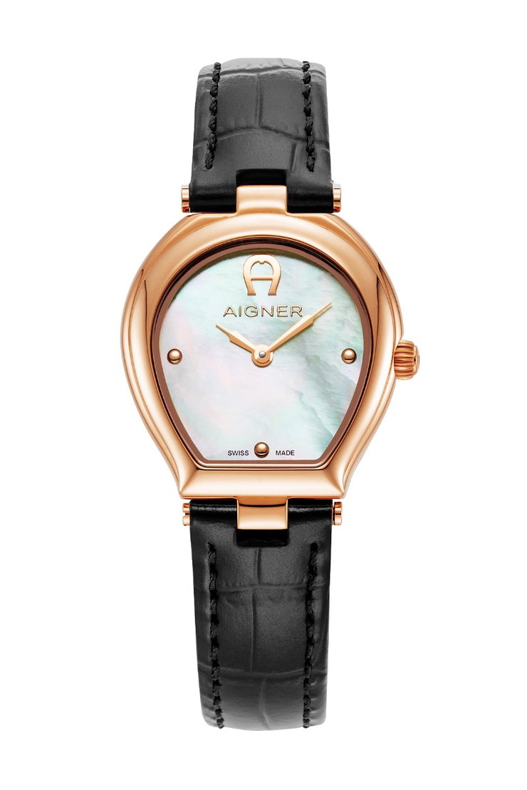Aigner TRANI ladies watch rose gold with black leather