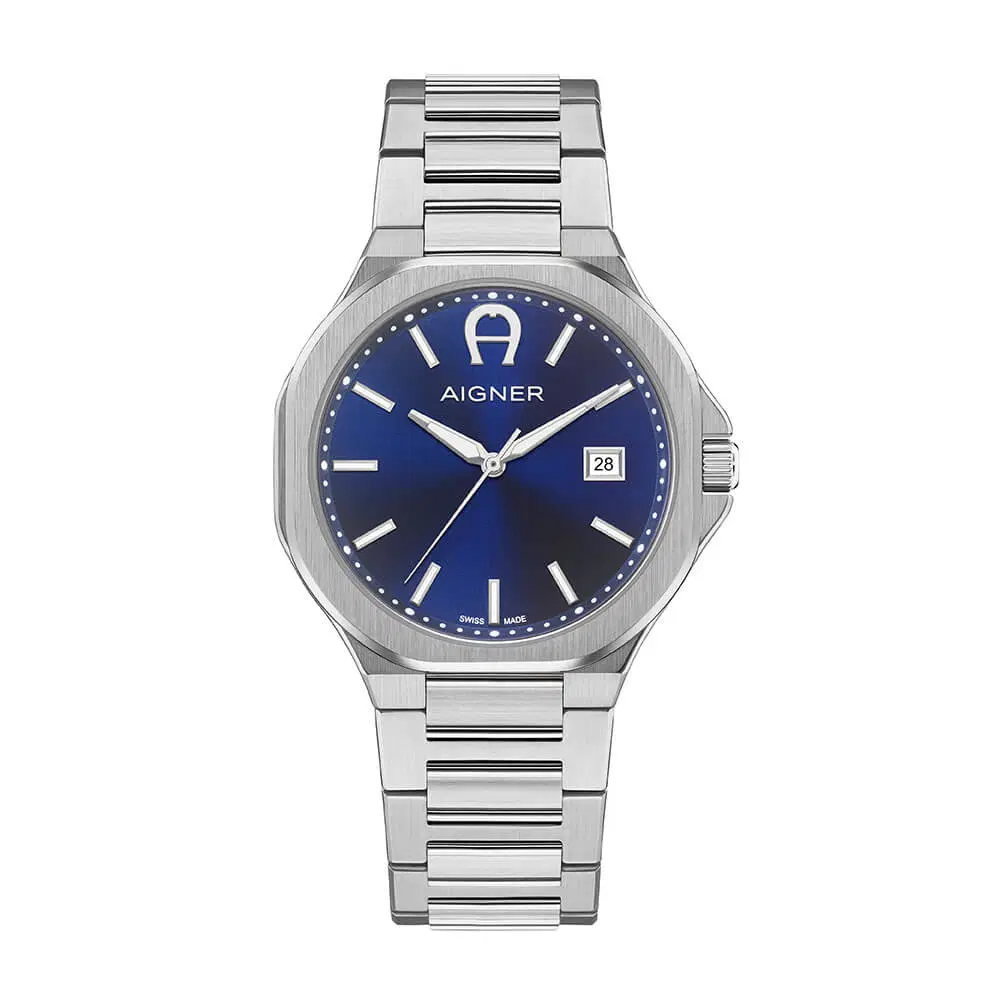 Aigner Fermo Due Men Watch Silver Steel Blue Dial