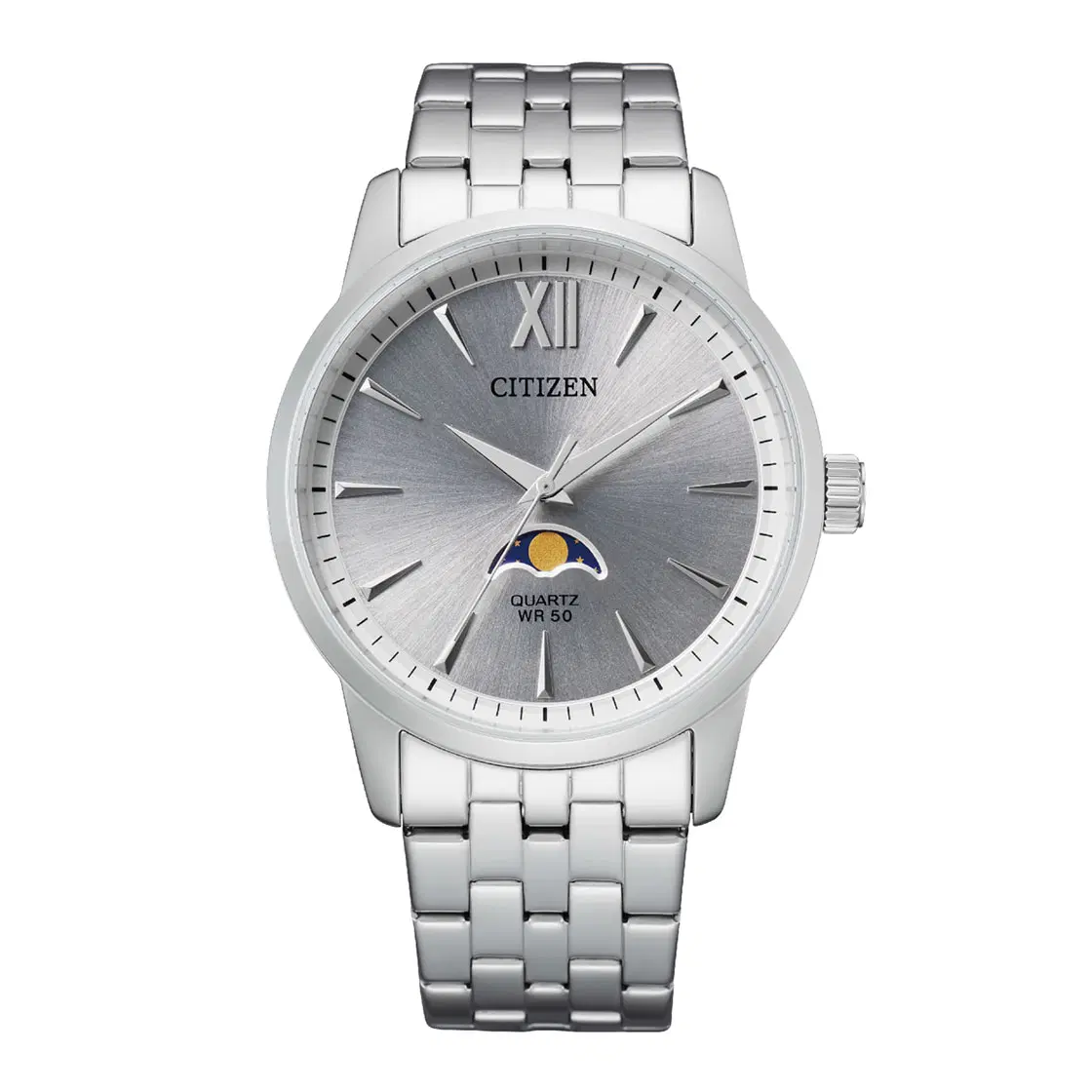 Citizen Men's Quartz Watch – Silver Dial with Moonphase