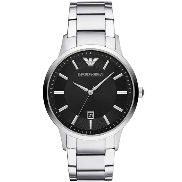 Emporio Armani Men's Silver Watch with Black Dial