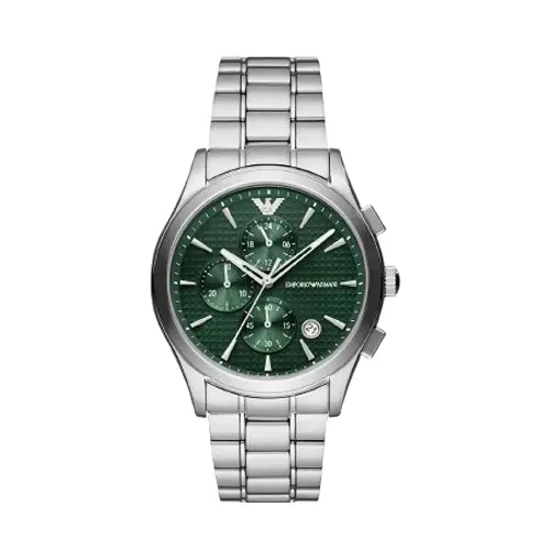 Emporio Armani Men's Green Dial Steel Chronograph Watch