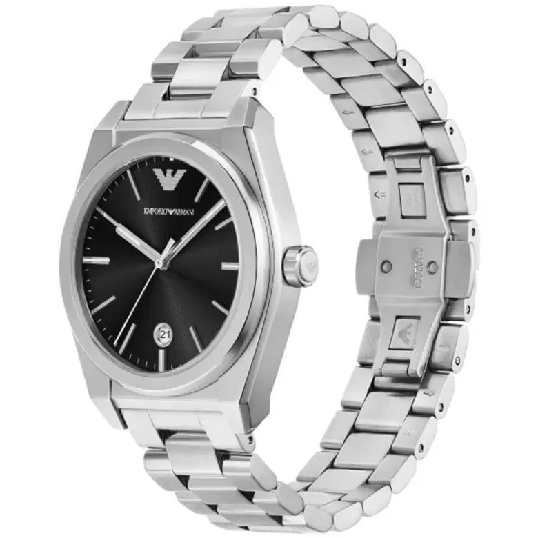 Emporio Armani Federico Silver & Black Steel Watch 