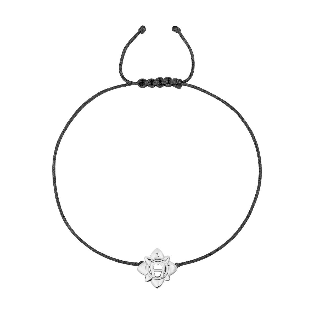Aigner SERAFINA Black Cord Bracelet - Silver Flower Charm