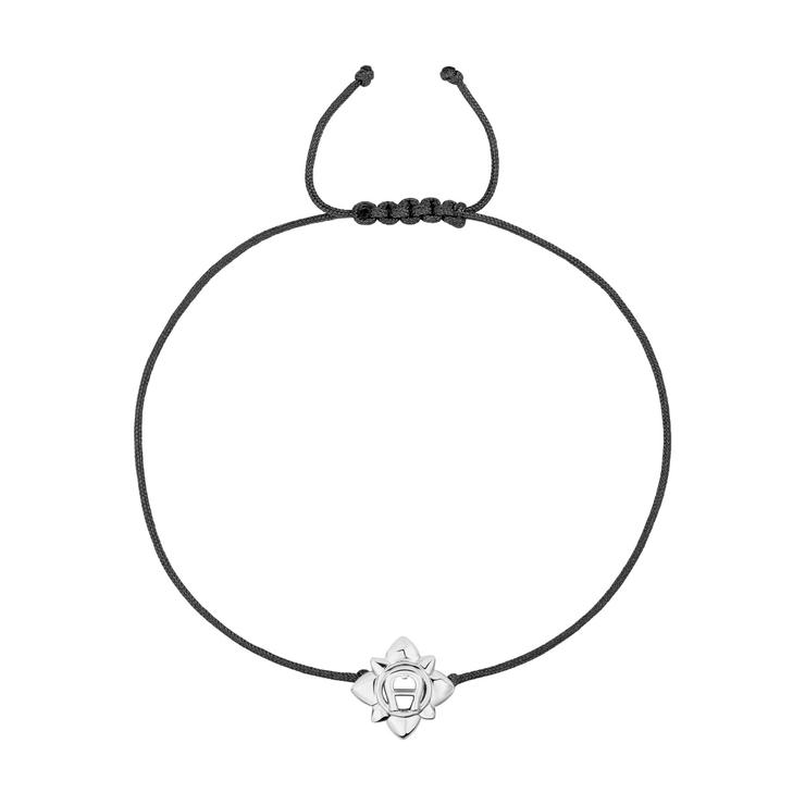 Aigner SERAFINA Black Cord Bracelet - Silver Flower Charm