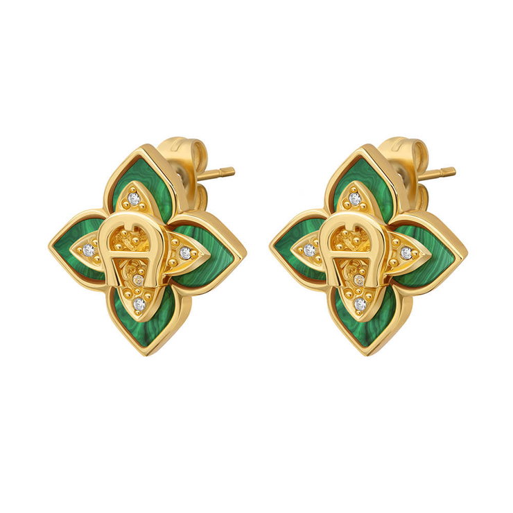 Aigner Flora ladies earring stainless steel gold , Green