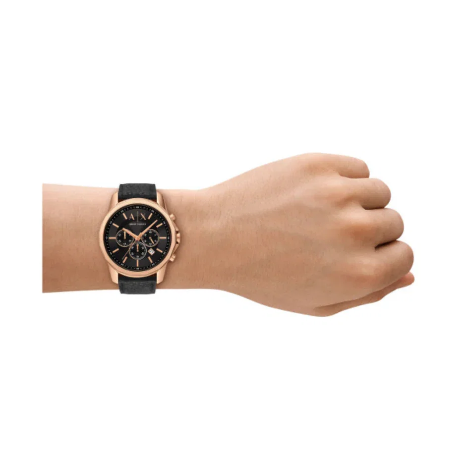 Armani Exchange Men's Rose Gold - Black Leather Watch