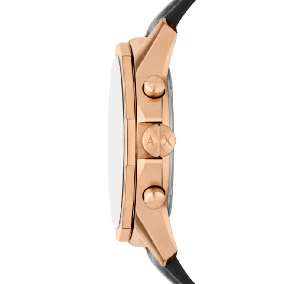 Armani Exchange Men's Rose Gold - Black Leather Watch