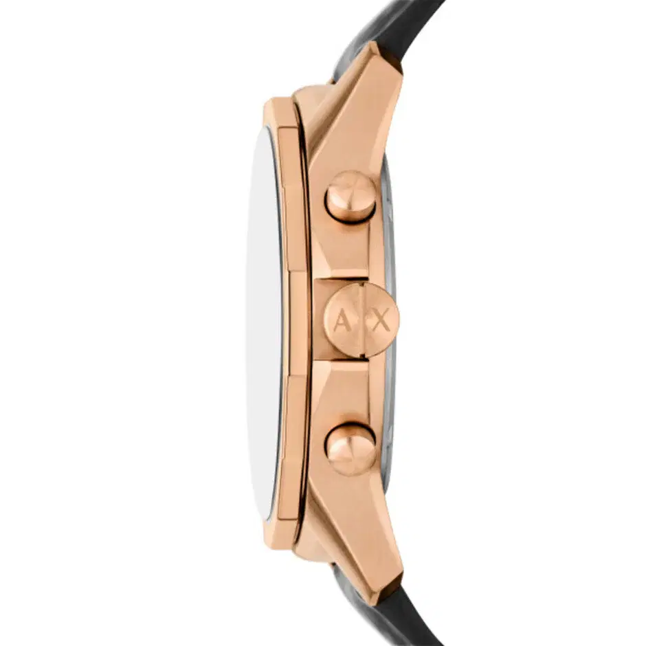 Armani Exchange Men's Rose Gold - Black Leather Watch