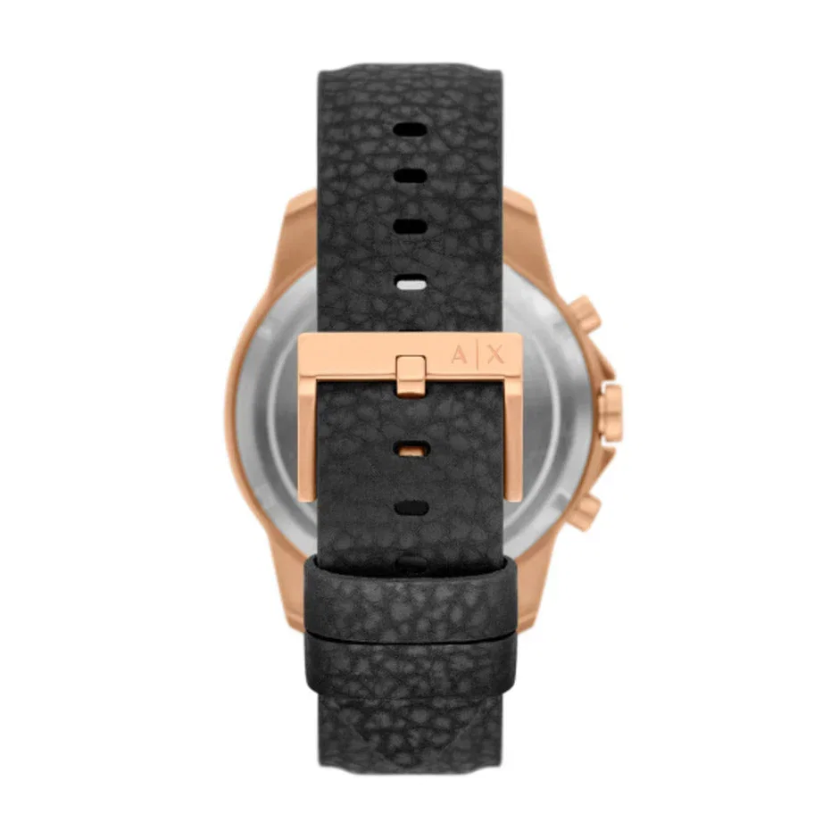 Armani Exchange Men's Rose Gold - Black Leather Watch