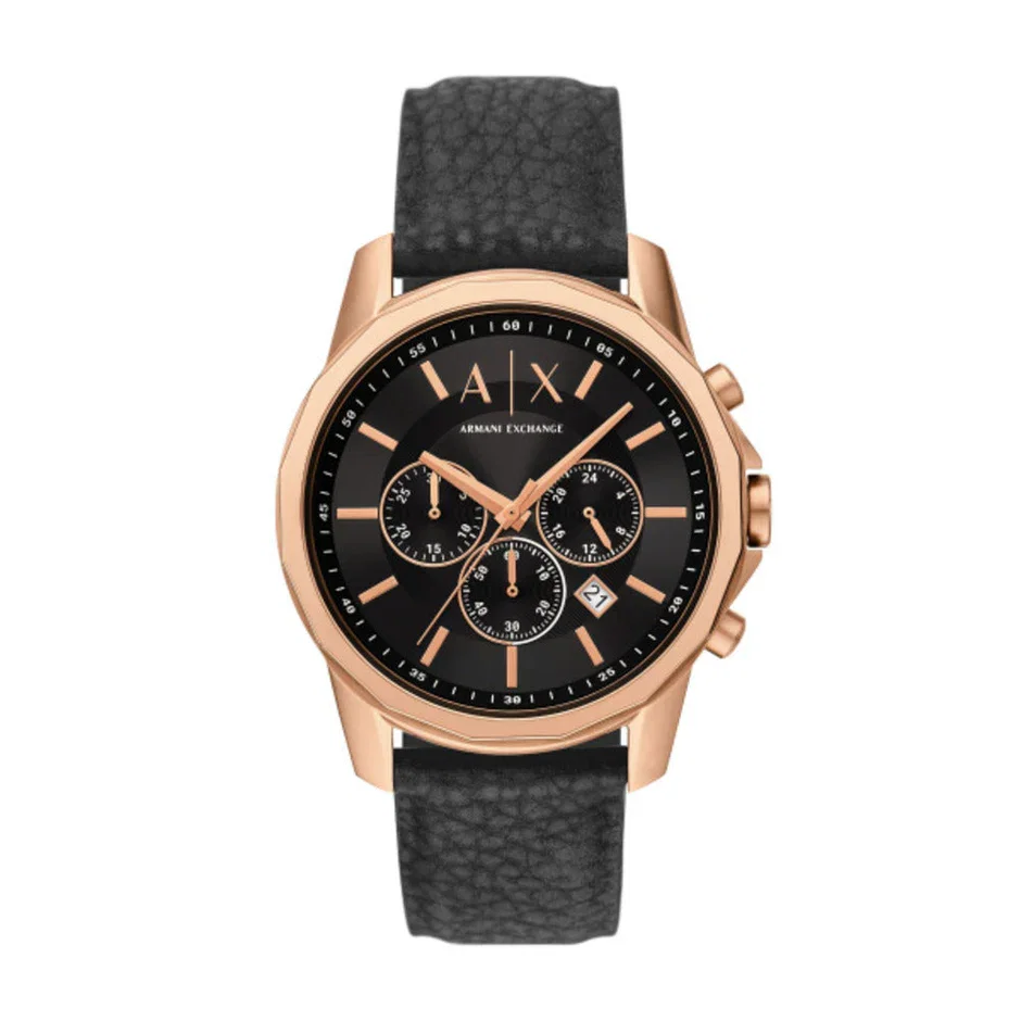 Armani Exchange Men's Rose Gold - Black Leather Watch