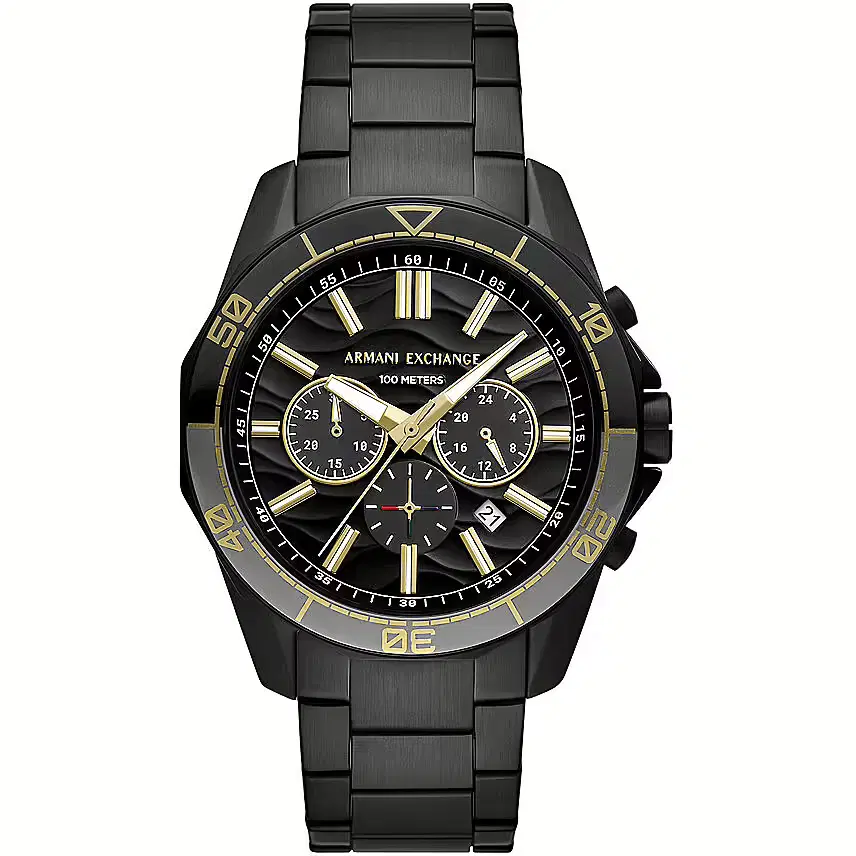 Armani Exchange Men’s Watch – Black & Gold Chronograph