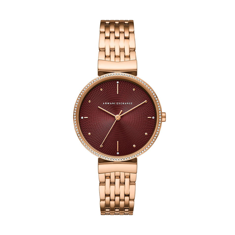 Armani Exchange Ladies Watch Steel Rose Gold , Red