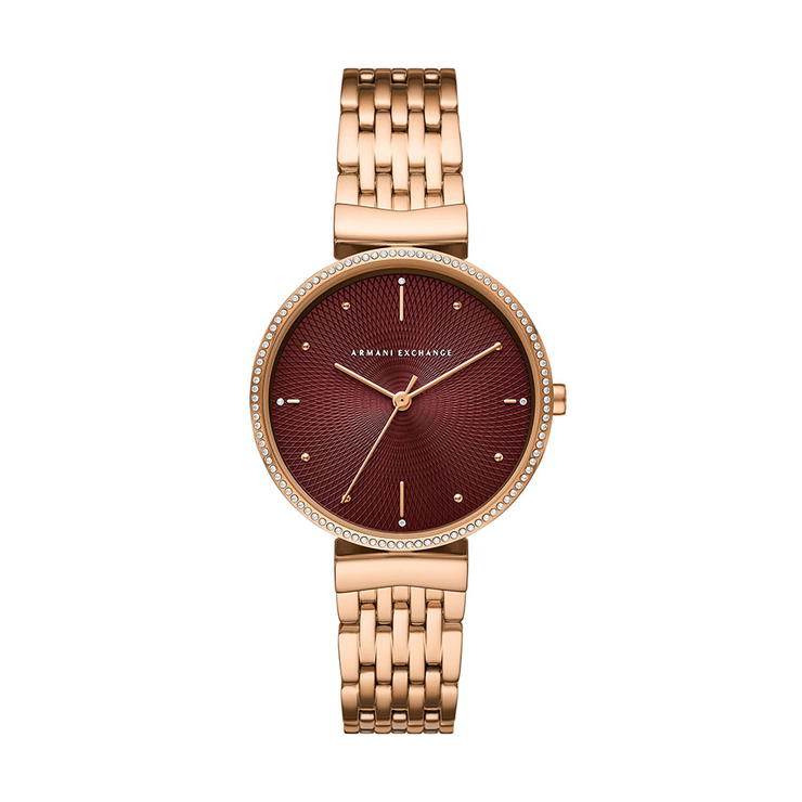 Armani Exchange Ladies Watch Steel Rose Gold , Red