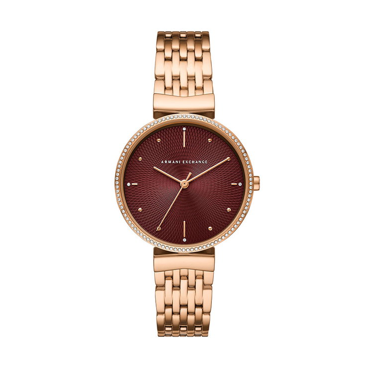 Armani Exchange Ladies Watch Steel Rose Gold , Red