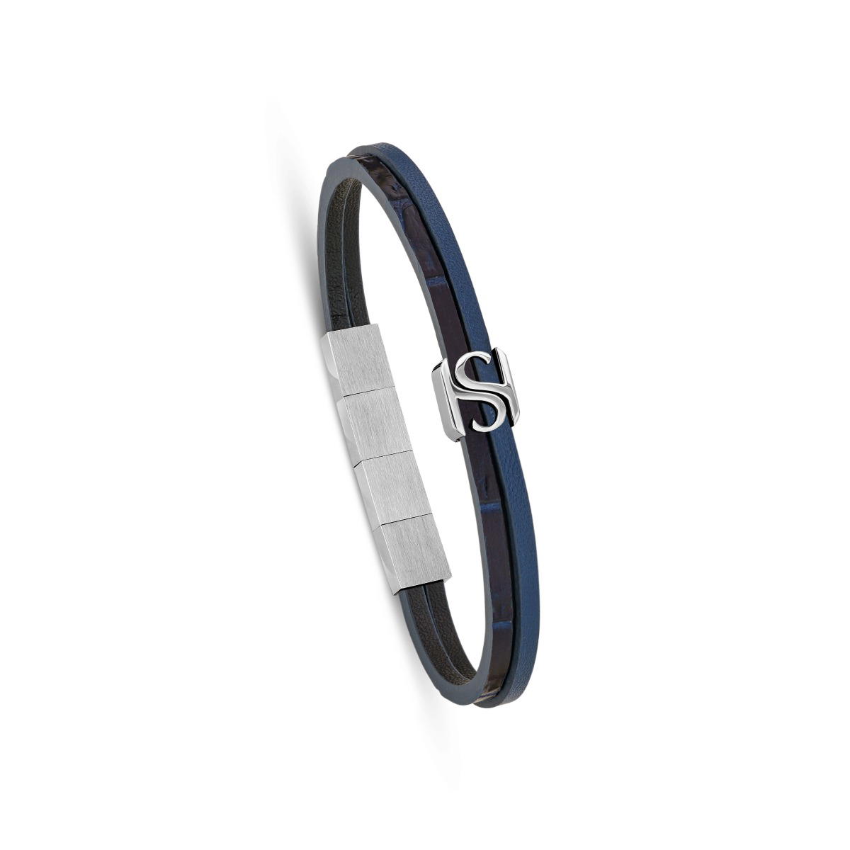 Saint Honore bracelet for men leather blue , Black 