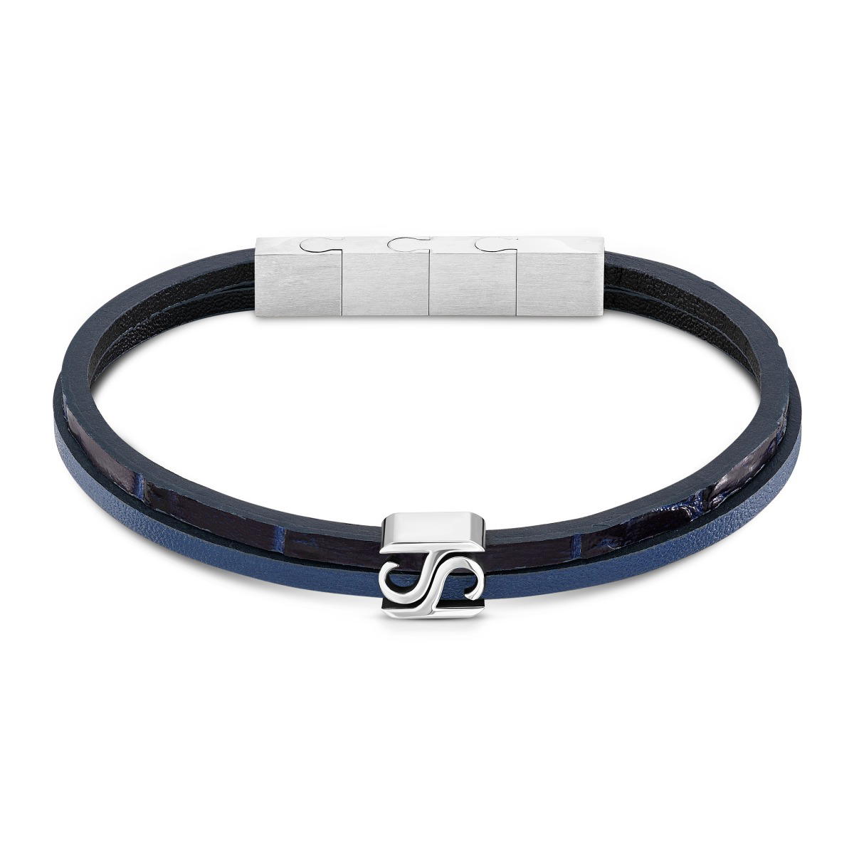 Saint Honore bracelet for men leather blue , Black 