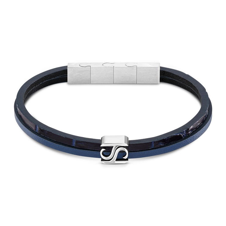 Saint Honore bracelet for men leather blue , Black 