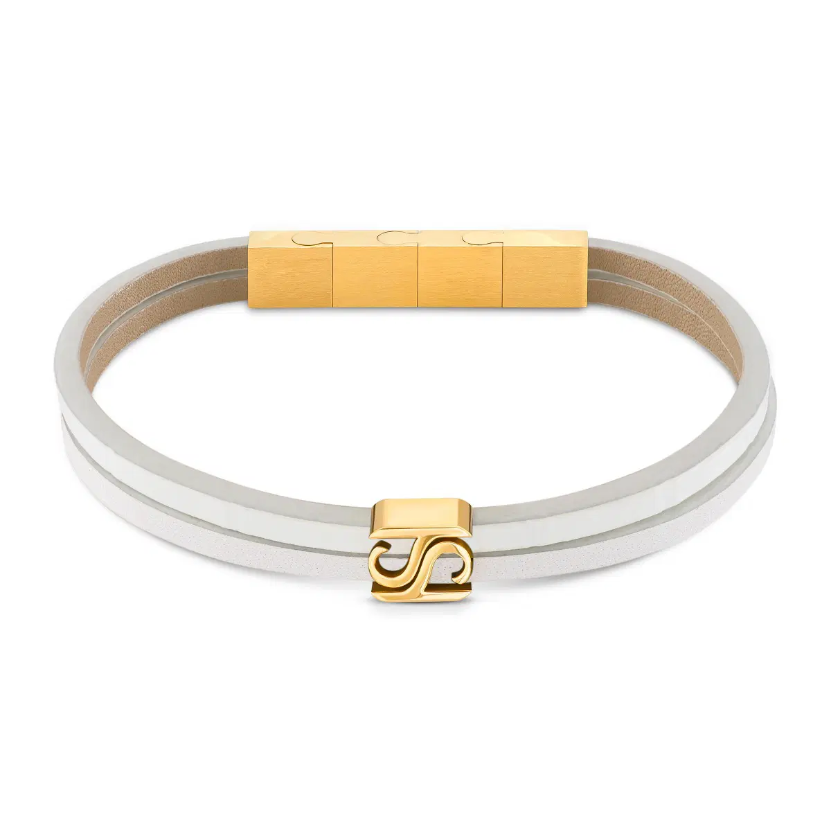 Saint Honore White Leather Bracelet with Gold Stainless Steel