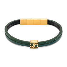 Saint Honore Green Leather Bracelet with Gold Stainless Steel