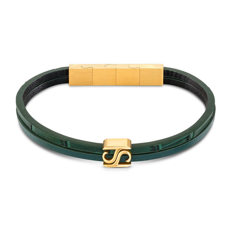 Saint Honore Green Leather Bracelet with Gold Stainless Steel