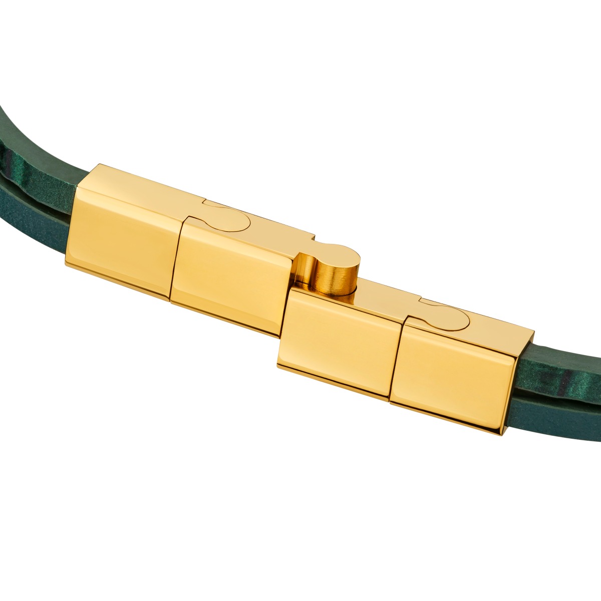 Saint Honore Green Leather Bracelet with Gold Stainless Steel