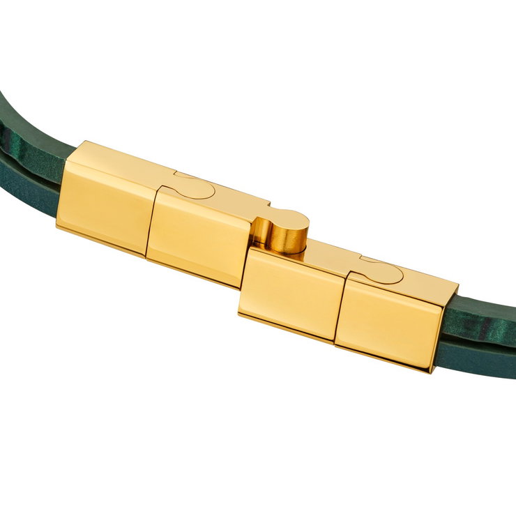 Saint Honore Green Leather Bracelet with Gold Stainless Steel
