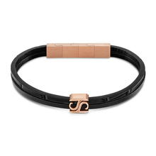 Saint Honore Black Leather Bracelet with Rose Gold Steel