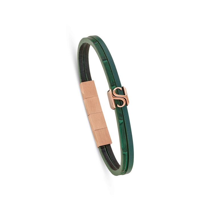 Saint Honore S bracelet for men rose gold with leather green