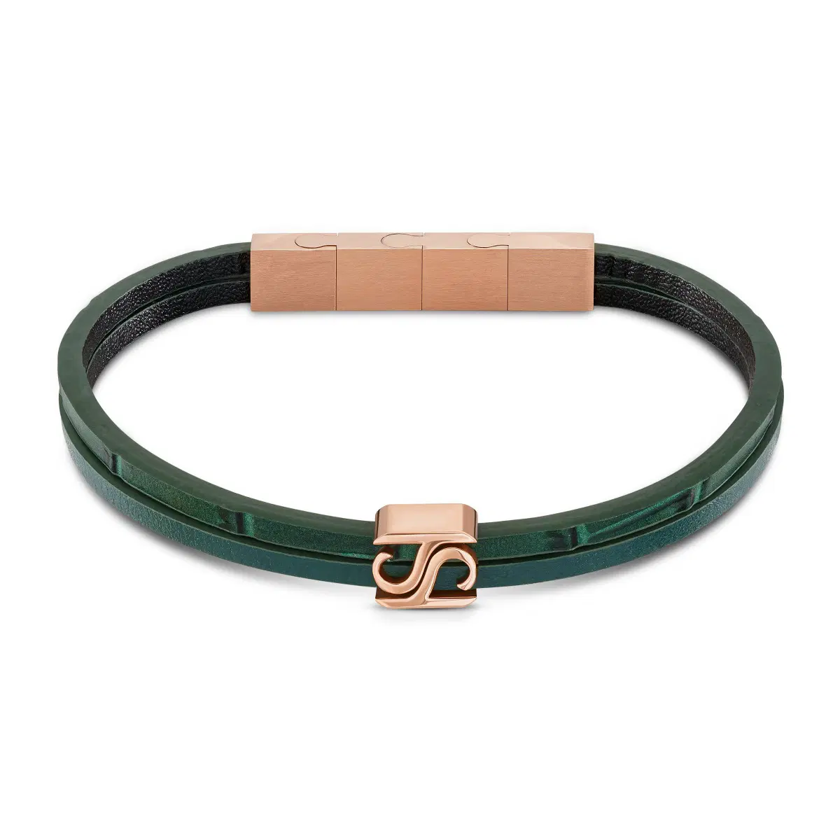 Saint Honore S bracelet for men rose gold with leather green