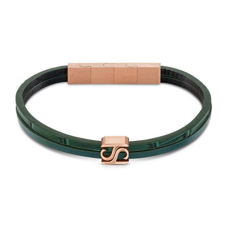 Saint Honore S bracelet for men rose gold with leather green