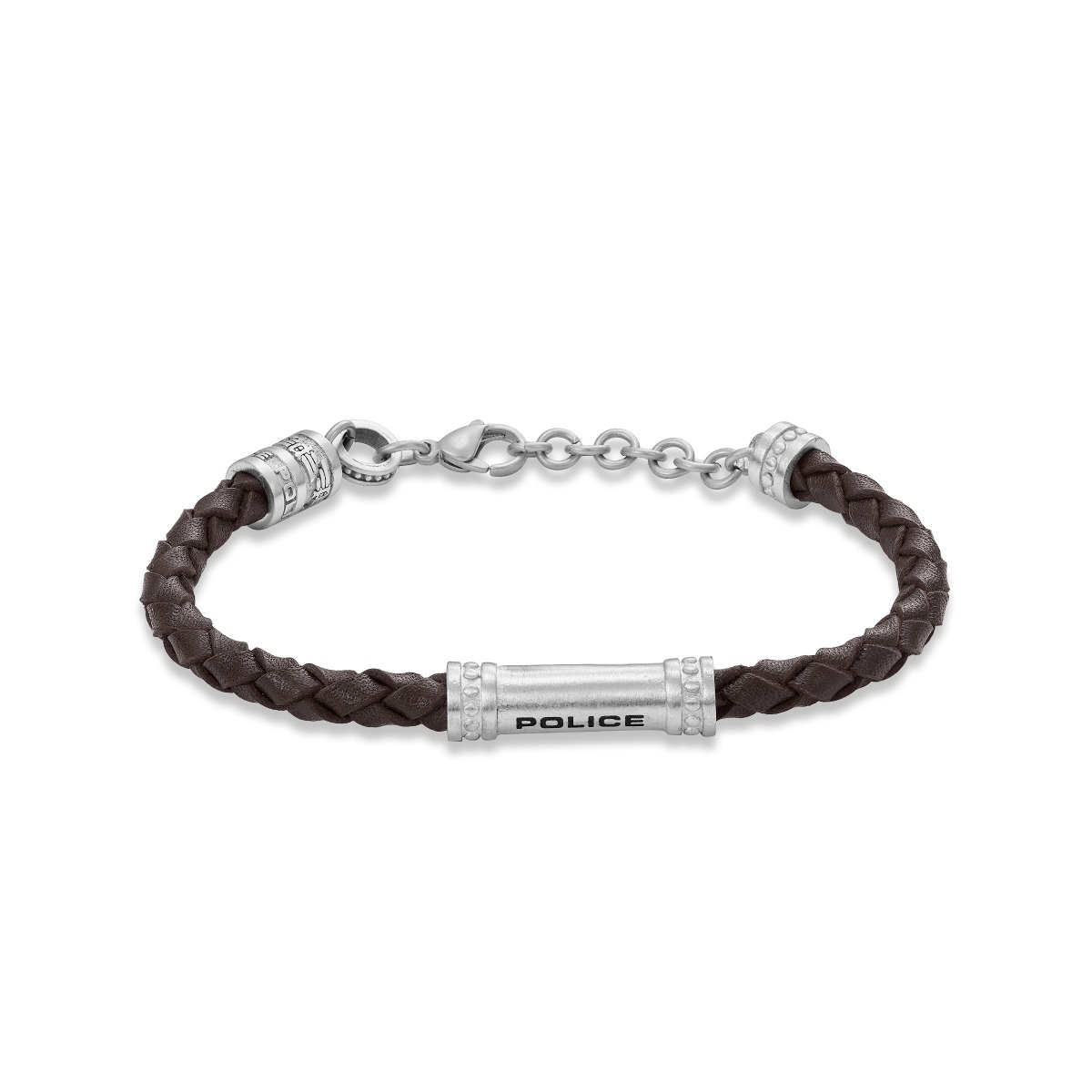 Police Men Bracelet Leather Brown and Steel
