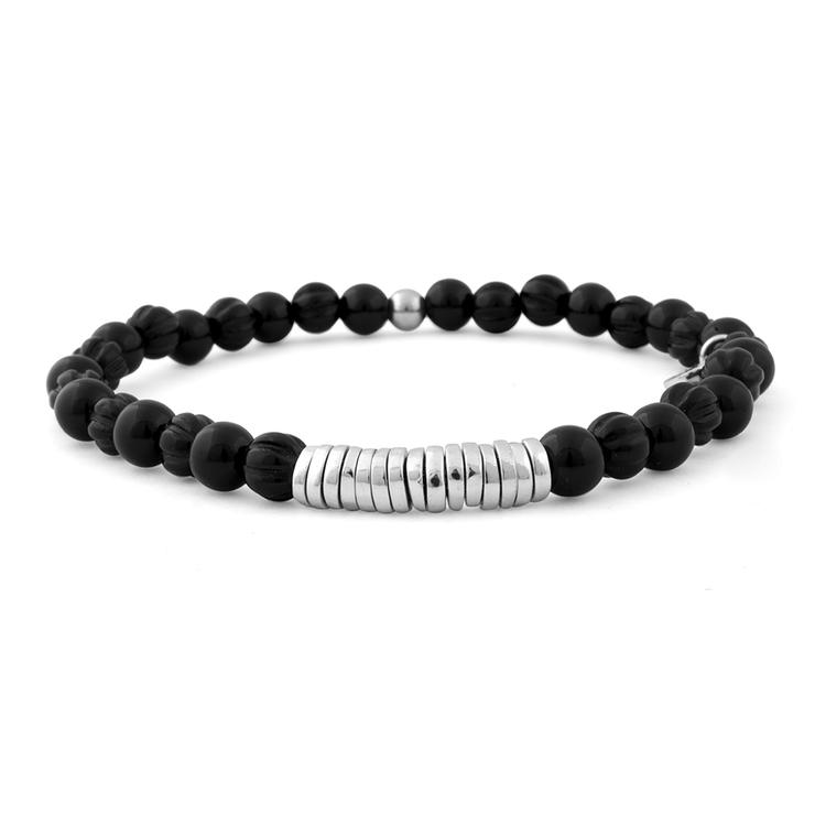 Tateossian Men’s Black Beaded Bracelet with Silver Discs