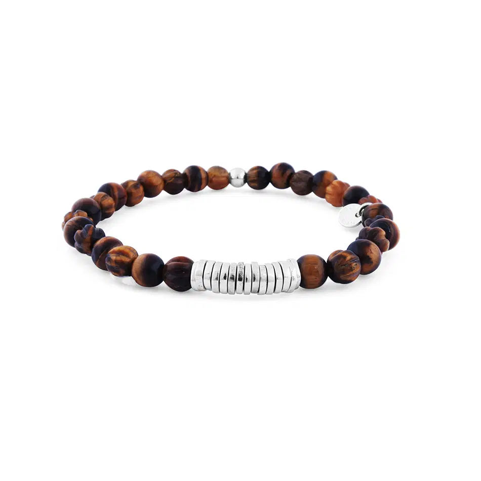 Tateossian Round Brown Tiger Eye Beaded Bracelet
