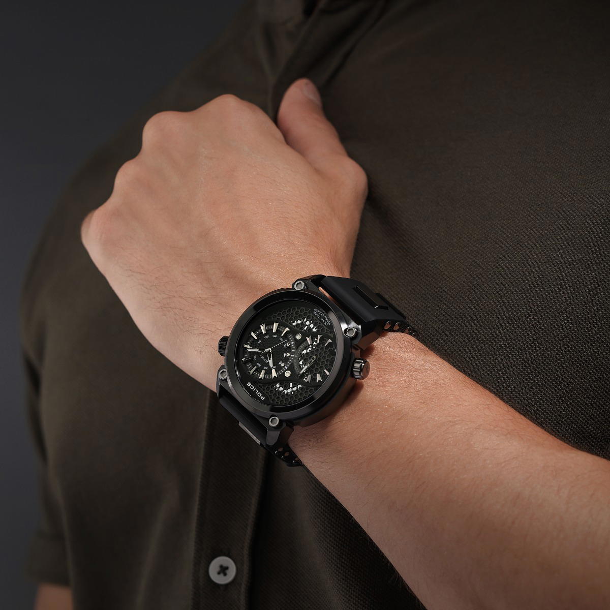 Police Mens Chronograph Watch Silicon Black