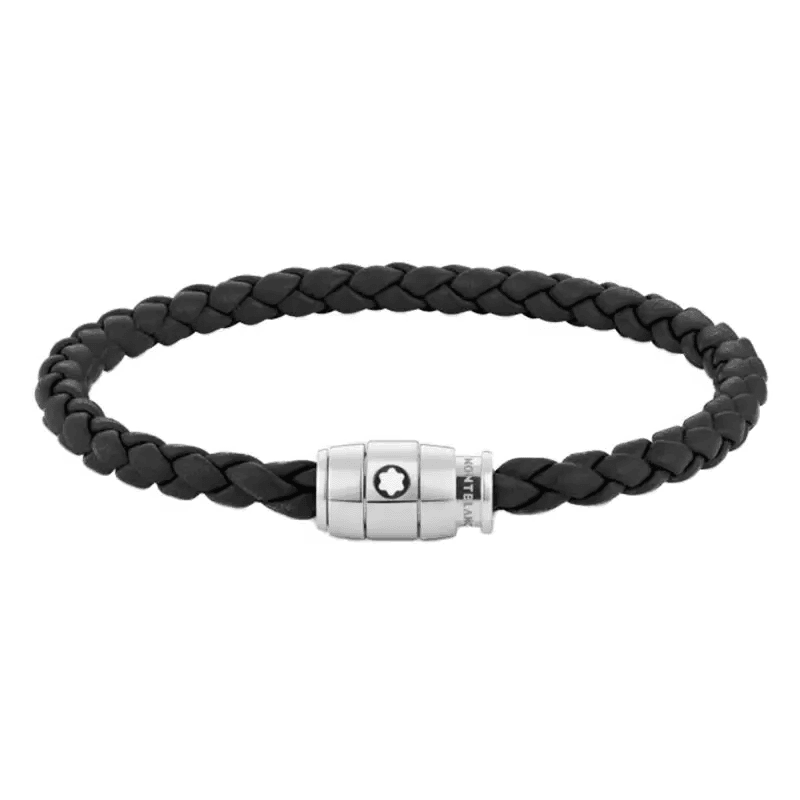 Montblanc Bracelet – Black Leather with Steel 3 Rings Clasp